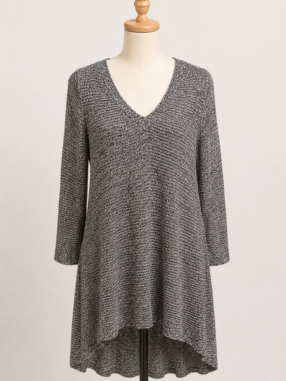 Eileen Fisher V Neck Tunic Top Swing Sweater Brown Knit Linen Size Large Cozy